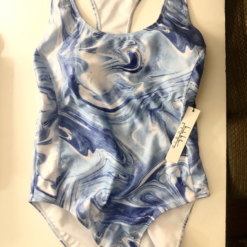 Blue Tropic Swirl Racerback Swimsuit